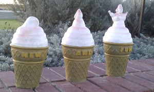 small sculpture of personified soft-serve ice cream cones at a new playground in Western Australia